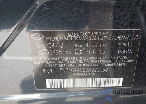 2013 Hyundai Sonata Limited from USA, damaged, VIN 5NPEC4AC9DH523068